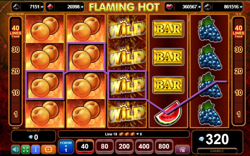 Flaming Hot grafički interfejs slot igre