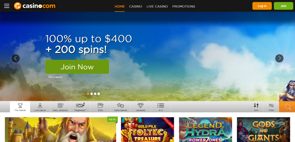 Casino.com frontpage