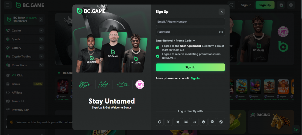 BC Game Casino Registration process