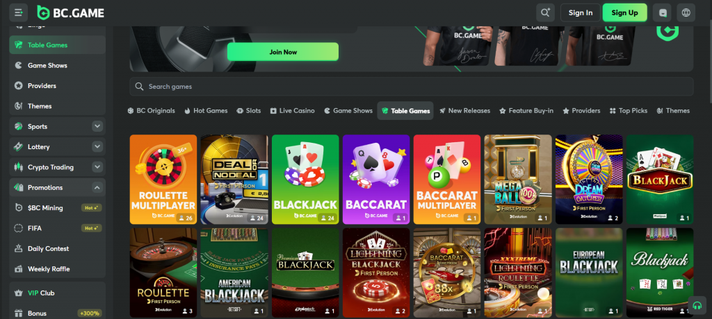 BC Game Casino Table Games