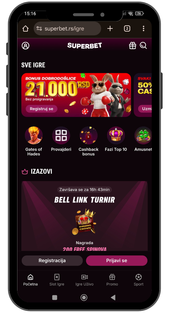 Superbet mobilna verzija sajta