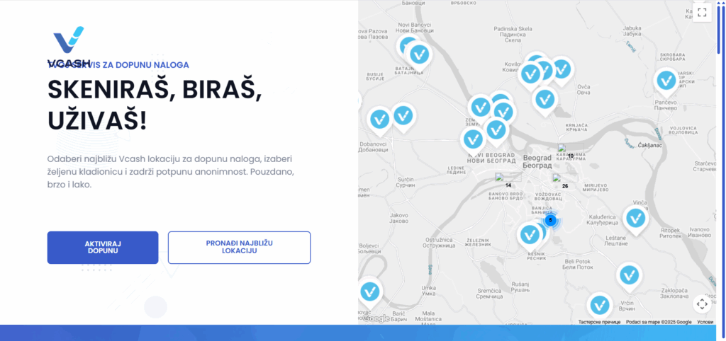 V Cash dopuna moguća je na zvaničnim terminalima i kod partnera