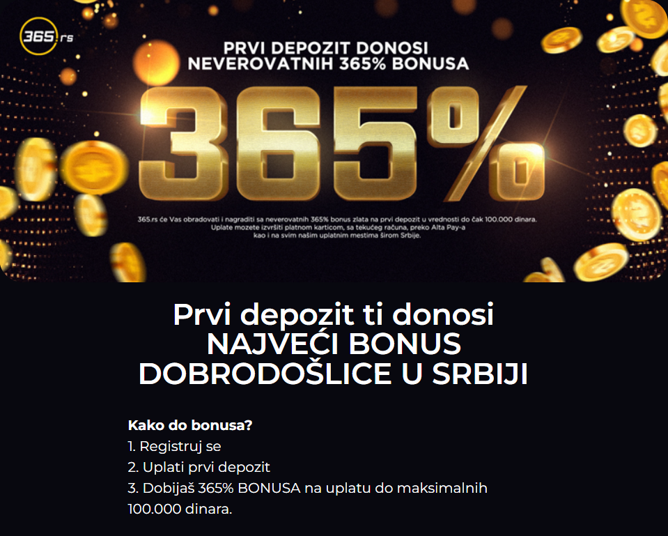 365.rs kazino bonus dobrodošlice