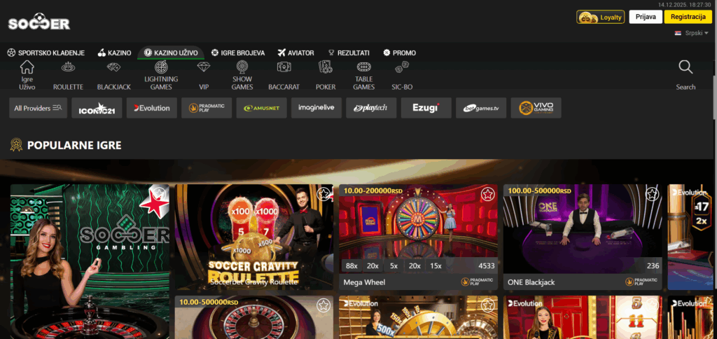 Soccerbet kazino uživo igre