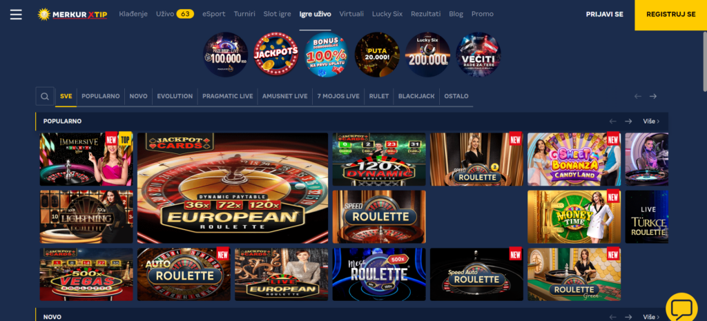 Merkurxtip kazino uživo nema naročito široku ponudu, ali nudi kešbek bonus za ovu granu kockanja