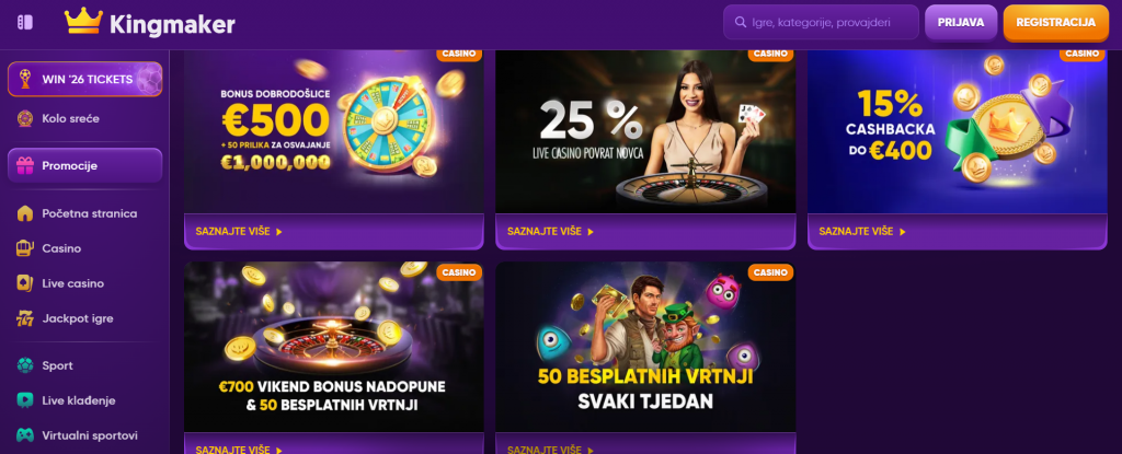 Kingmaker kazino bonus ponuda uključuje više različitih mogućnosti